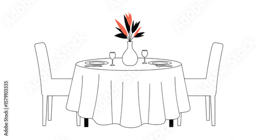 Elegant dining table setting for two with decorative centerpiece