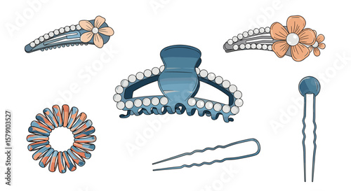 Elegant hair accessories collection featuring flower clips claw clamp and bobby pins for stylish hair styling