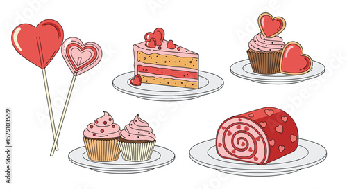 Sweetheart desserts collection with delicious cakes and cupcakes for celebrations