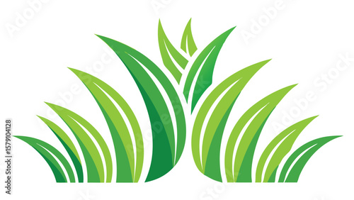 Lush Green Grass Clumps Illustration on White Background 