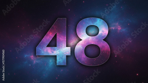 The number 48 superimposed on a colorful galaxy background png