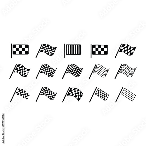 Racing flag icon set. Checkered racing flag. Competition sport flag. Starting flag auto and moto racing. Set start and finish crossed sport racing flags.  Finish. start. moto. racing..