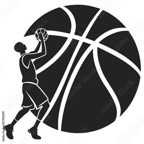 Basketball player shooting ball silhouette black white