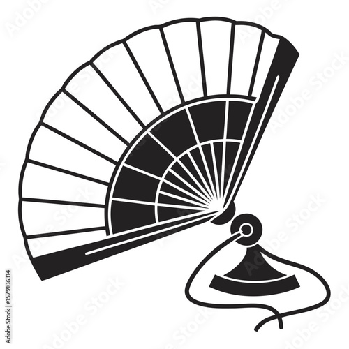 Black open fan with tassel vector icon