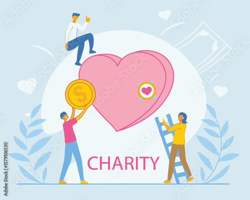 Charity concept illustrating giving support and love in a simplified flat design