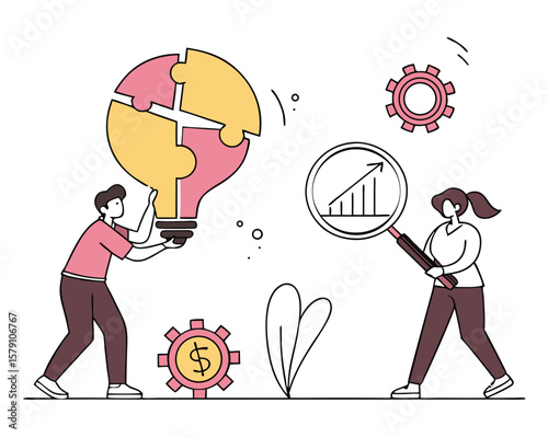 Collaborative teamwork assembling innovative business solutions to achieve financial growth.