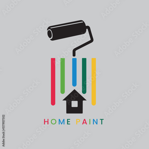 A creative, digitally rendered graphic featuring a paint roller and a home silhouette, depicting the concept of home improvement, creativity, and vibrant color.