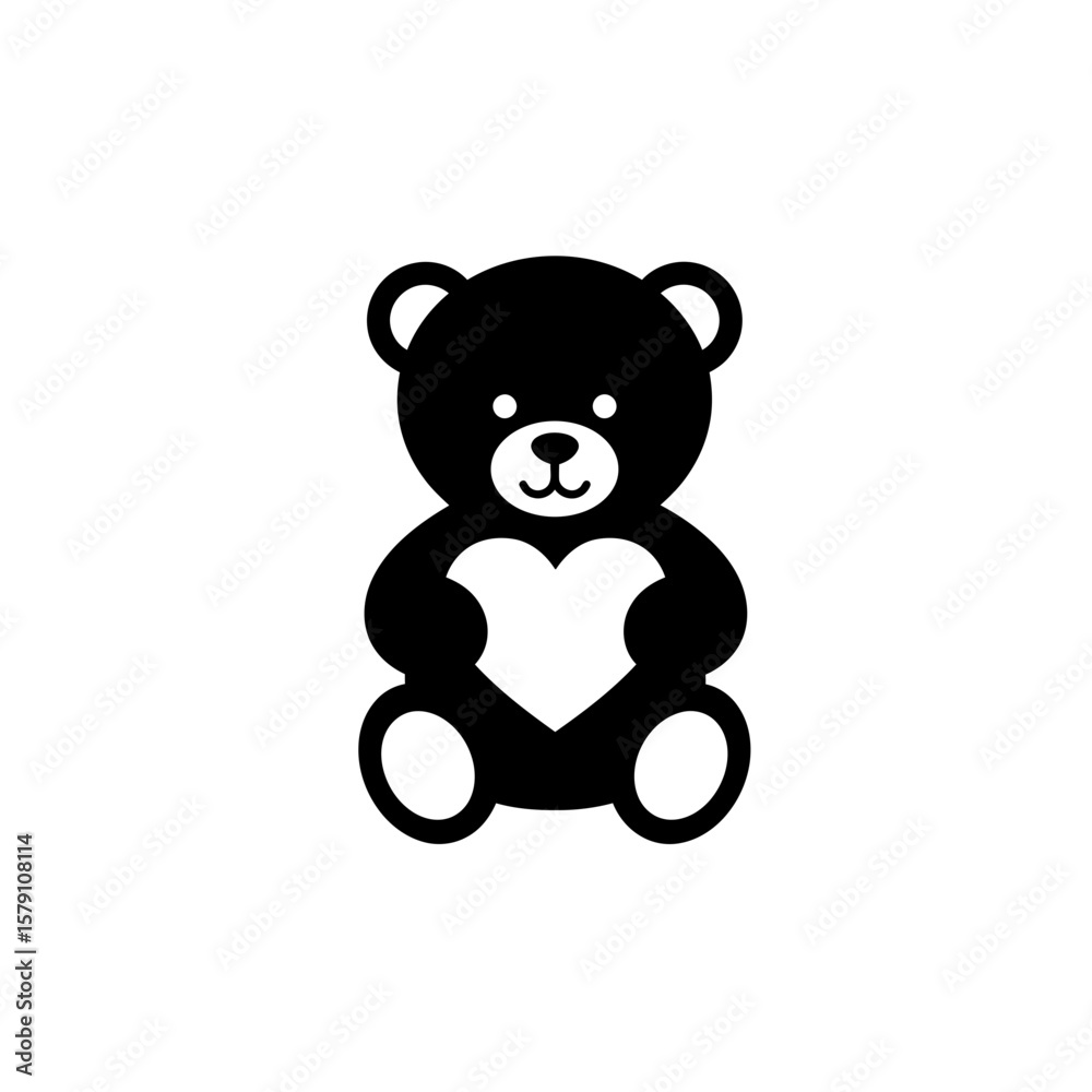 Naklejka premium Cuddly Teddy Bear Embracing Heart: A darling silhouette of a teddy bear lovingly embraces a heart, radiating affection, comfort, and pure tenderness. This design embodies simplicity, love.