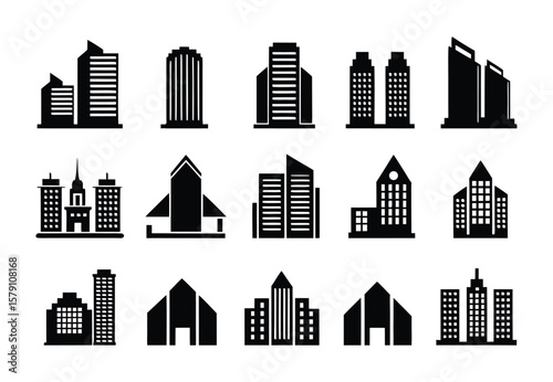 Building icon set on white background, Vector