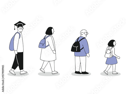 Walking people with backpacks cartoon illustration suitable for education and everyday design