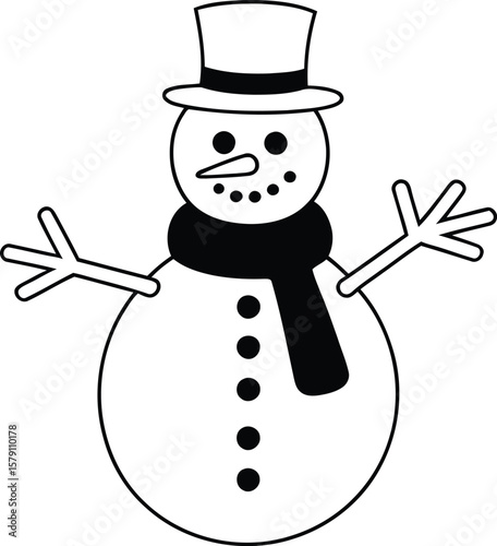 snowman with hat and scarf icon over white background, vector illustration