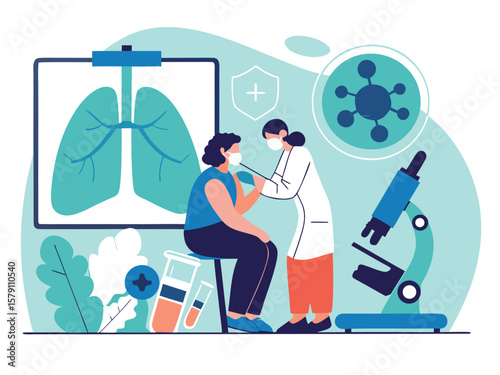Female doctor in mask gives vaccination to sitting patient against medical backdrop