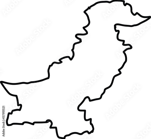 Pakistan map from the contour black brush lines different thickness on white background. Vector illustration. stock illustration