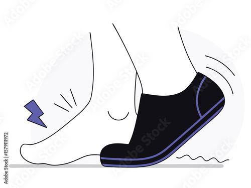 Foot ankle injury with shoe illustrating pain and discomfort in minimalist style