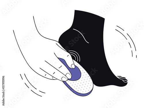 Foot care concept of scrubbing the heel with a pumice stone for smooth skin