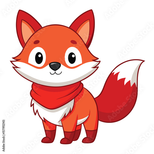 A cute cartoon wild animal illustration, perhaps a funny red fox or squirrel with a bushy tail, happily smiling in the forest