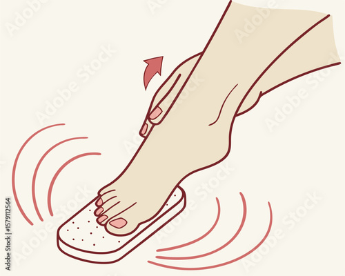 Hand holding foot for pedicure treatment with a foot scraper on a white background