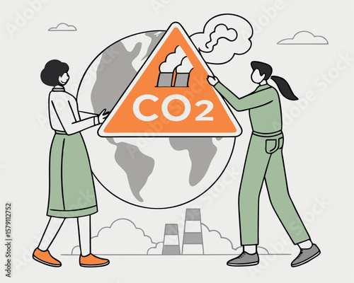 Illustration of co2 emission concern and climate change awareness on white background