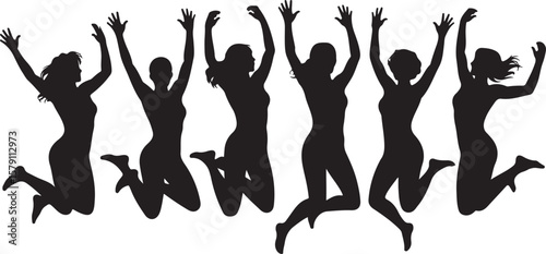 Vector art of group of women jumping with joy isolated on white background