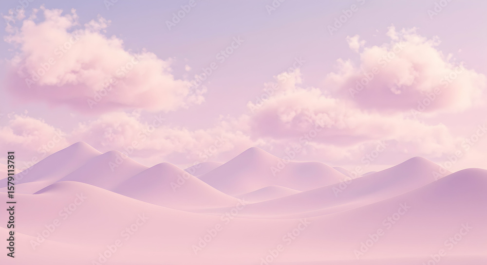 Fototapeta premium Expansive View of Soft Pink Sand Dunes Under a Tranquil Sky with Light Clouds at Sunset