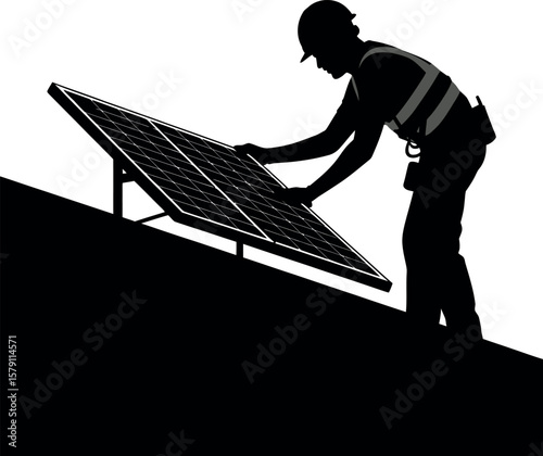 Solar Panel Installers (Rooftop crews) silhouette on white background