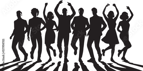 Vector art of a group of people dancing energetically at a celebration