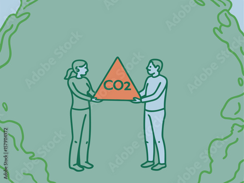Two people holding co2 symbol concept on a white background for climate change