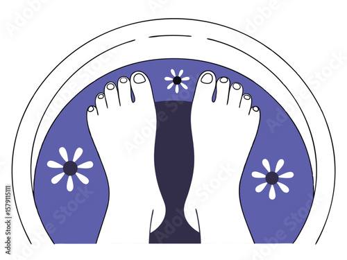 Vector illustration of a foot spa treatment with flowers and feet resting