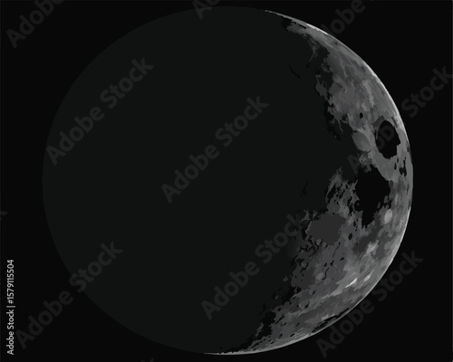 Black and gray moon silhouette design illustrating earth satellite on a transparent background