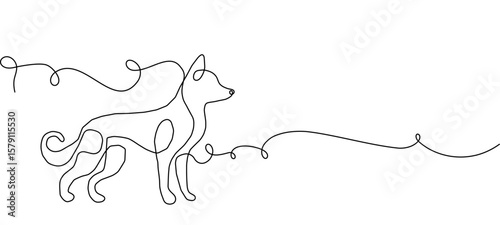 Line outline dog one continuous pet animal puppy illustration silhouette art. Outline line dog vector doodle abstract logo drawing sketch linear icon happy dachshund simple white background cute walk.