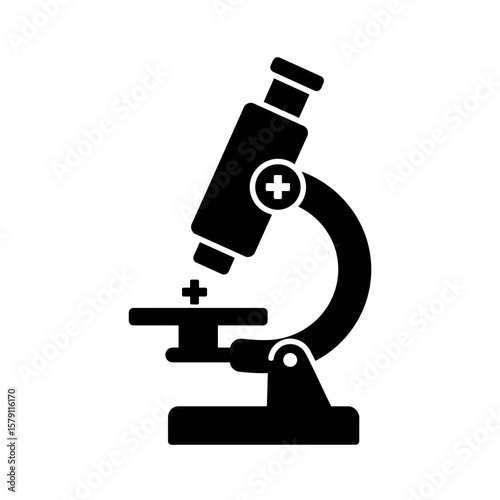 Science Under the Scope: A sleek, black microscope stands prominently against a stark backdrop, inviting exploration into the microscopic world.