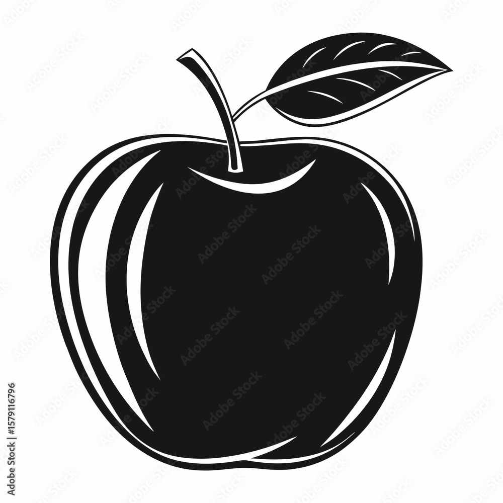 Obraz premium Black apple with leaf vector illustration fruit stem