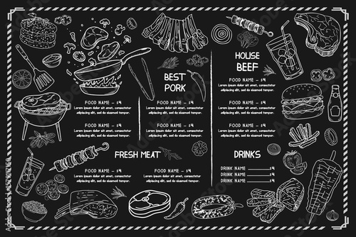 A usable menu template filled with hand-drawn visuals, perfect for a classic café atmosphere.