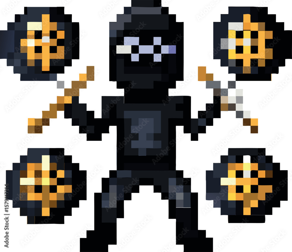 Fototapeta premium pixel vector art of bitcoin ninja avatar