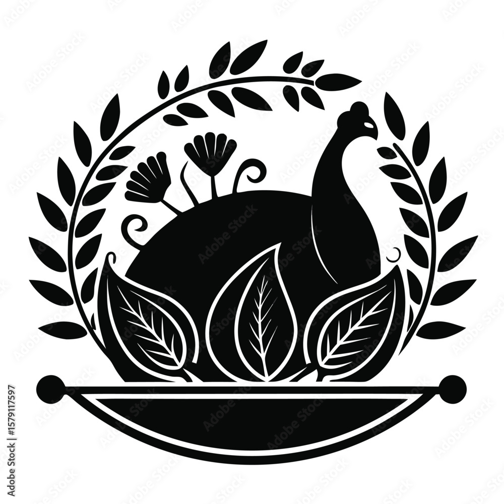 Fototapeta premium Black and white vector illustration of a bird and an Easter egg with a tribal floral design element