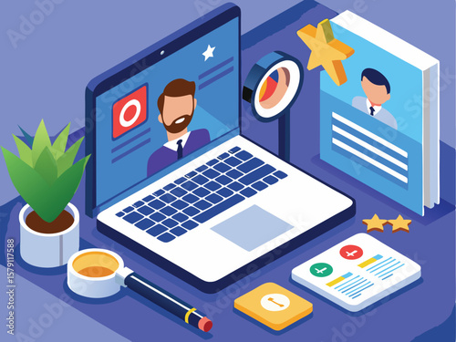 Isometric representation of online job application and recruitment process concept
