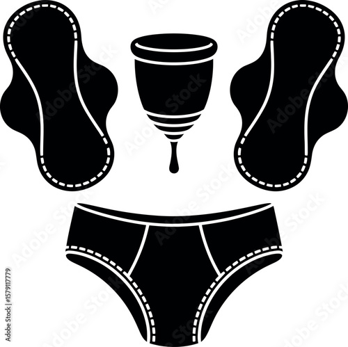 Reusable Period Products (Cups/discs) silhouette on white background