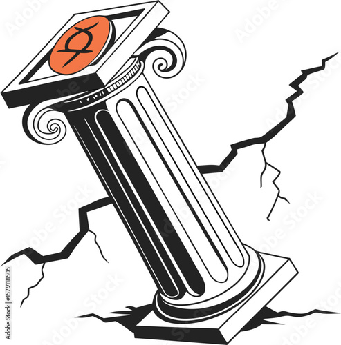 Broken classical column with mercury symbol cracked