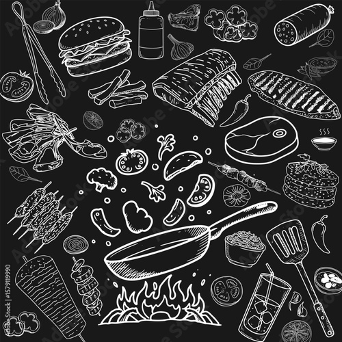 Meat restaurant food design. Vector illustration.