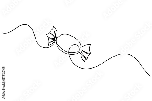 Candy continuous one line drawing on white background in minimalist style outline vector illustration