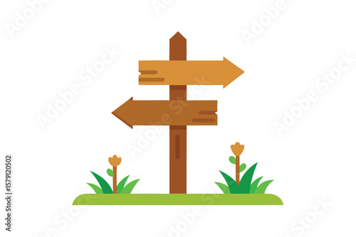 Rustic Wooden Signpost Direction, Guidance, and Pathfinding Illustration
