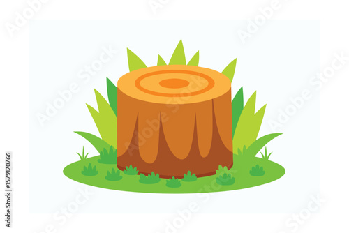 Nature's Embrace A Rustic Tree Stump in Lush Grass