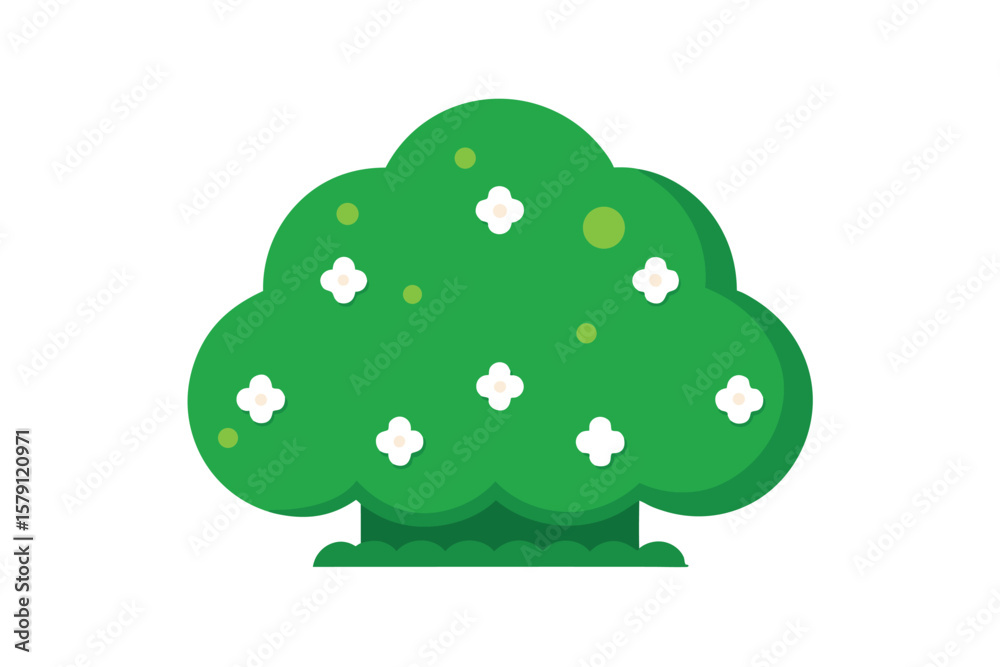 Lush Green Tree with White Blossoms Springtime Nature Illustration Lush Green Tree with White Blossoms Springtime Nature Illustration