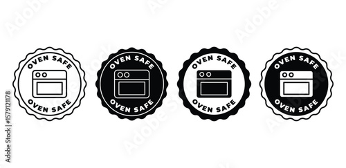 Oven Safe Icons Set Black and White Color Simple Flat Illustration 