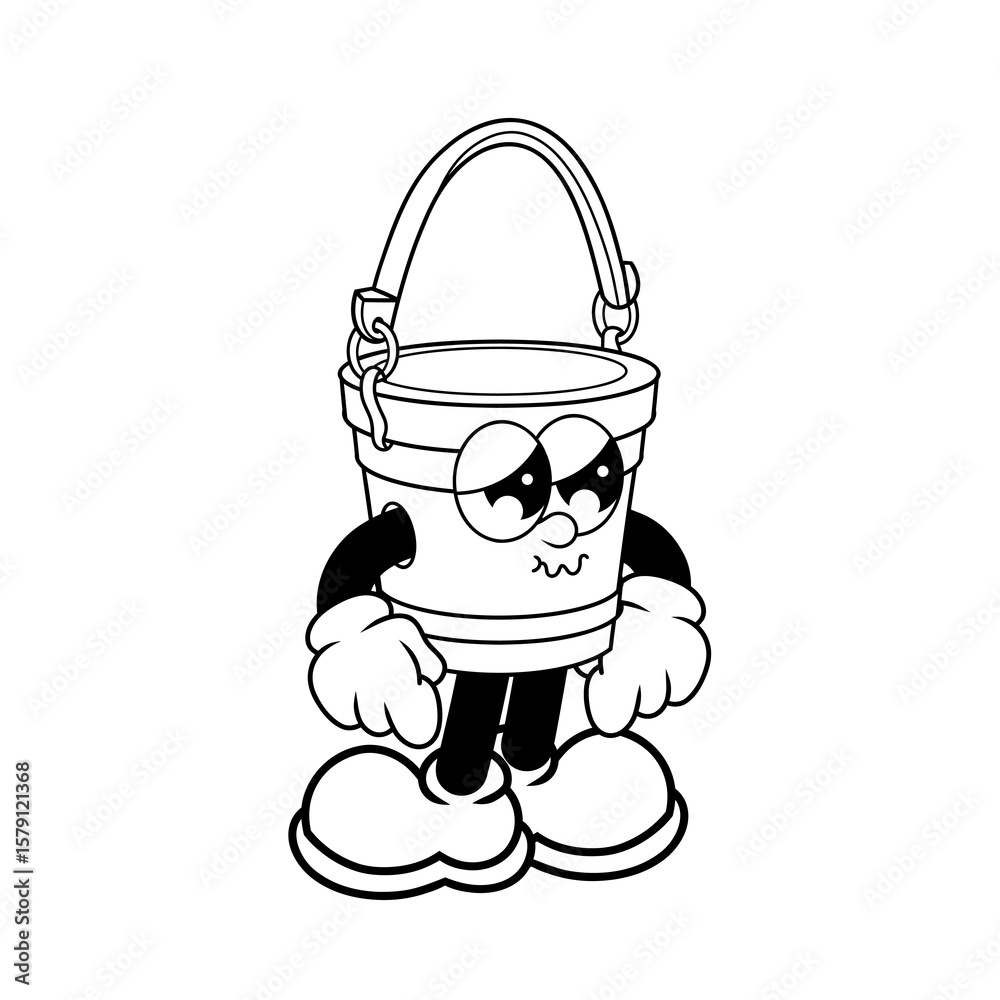 Obraz premium Retro character design of sad bucket outline