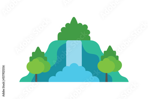 Serene Waterfall Landscape Lush Greenery and Cascading Water