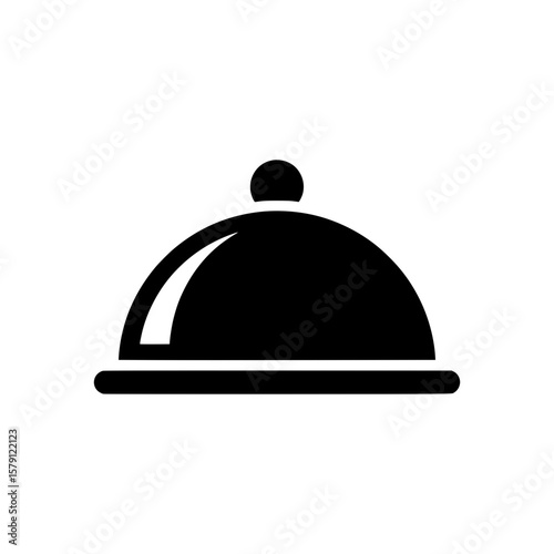 Solid Black Cloche Icon Representing Food Service, Hospitality, or Restaurant