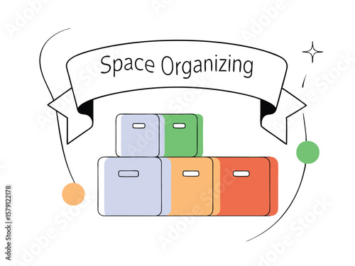 Colorful stacked boxes for organizing with ribbon design and transparent background