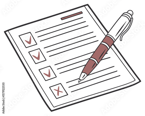 Hand drawn checklist illustration with pen suitable for project management and planning