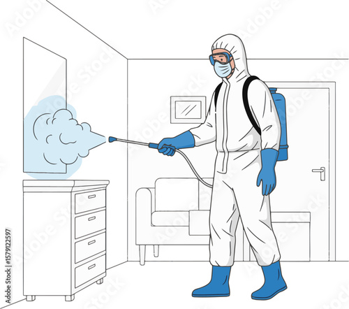 2d Flat Vector of Disinfectant Spraying